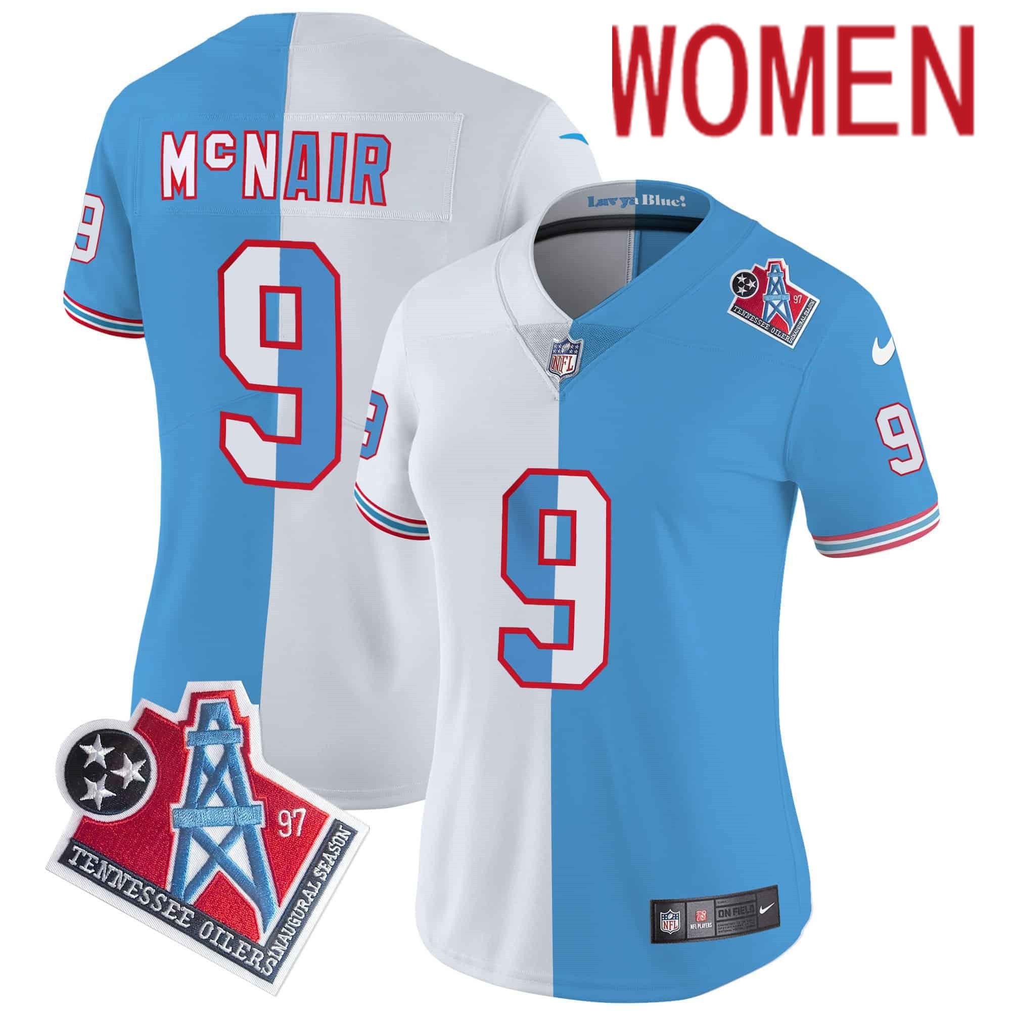 Women Tennessee Titans #9 Mcnair Light Blue with white 1997 Throwback 2024 Nike Limited Vapor NFL Jersey